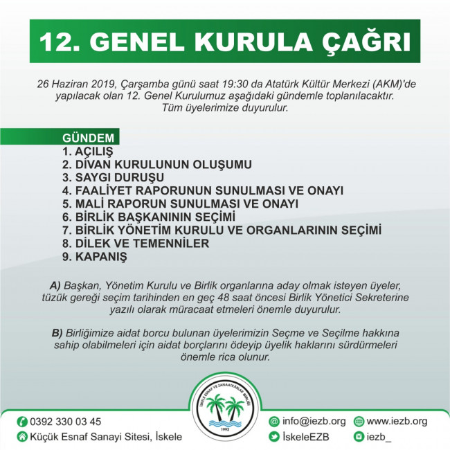 12. Genel Kurula Çağrı